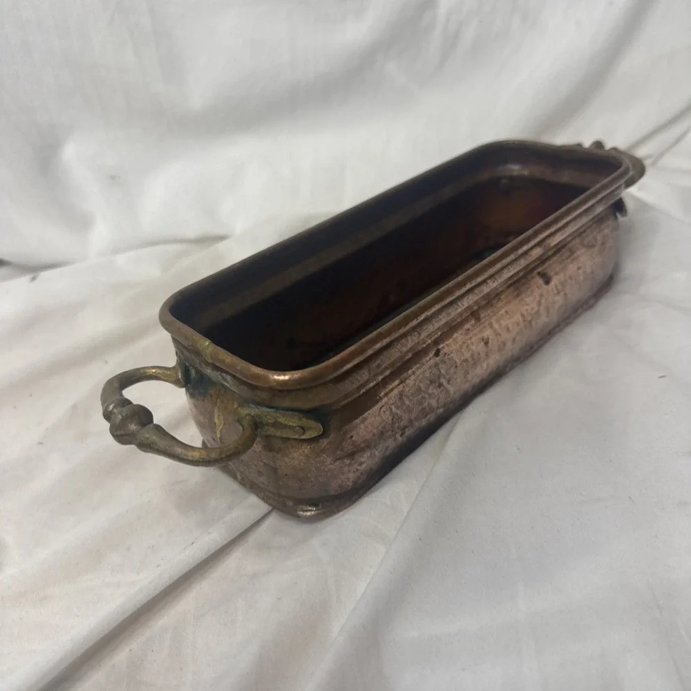 Antique Copper Fish Poacher Pan Ornate Brass Handles No Mark Incomplete Vessel